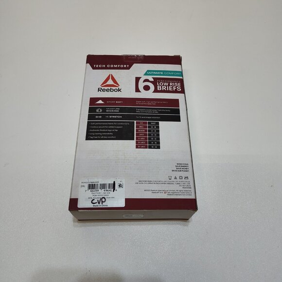Reebok Performance Low Rise Briefs Men's 2XL 6-Pack Moisture Wicking Comfort NIB - Picture 2 of 7